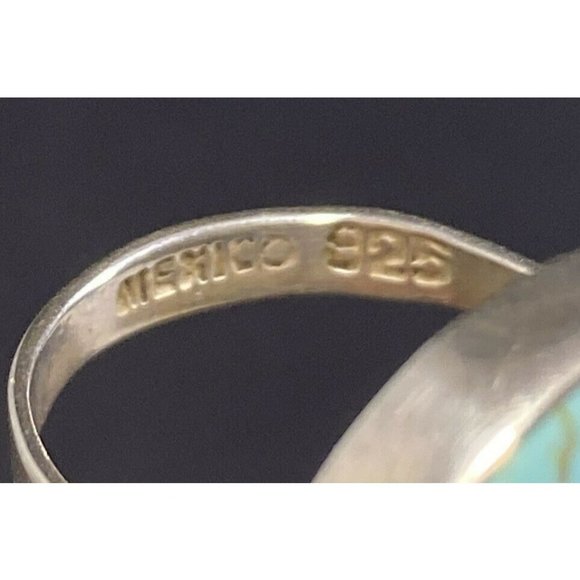 925 Ring Mexico Turquoise Oval Cab Ring Size 7 Adjustable Fine - Picture 3 of 7